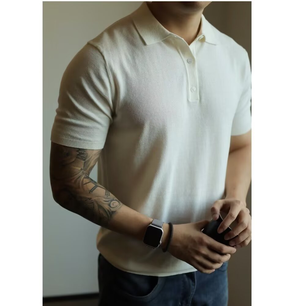 Ins Trend Harajuku Art Japanese New 2025 Summer Manga corta Moda Casual Color sólido Punto Polo Camisa Hombre