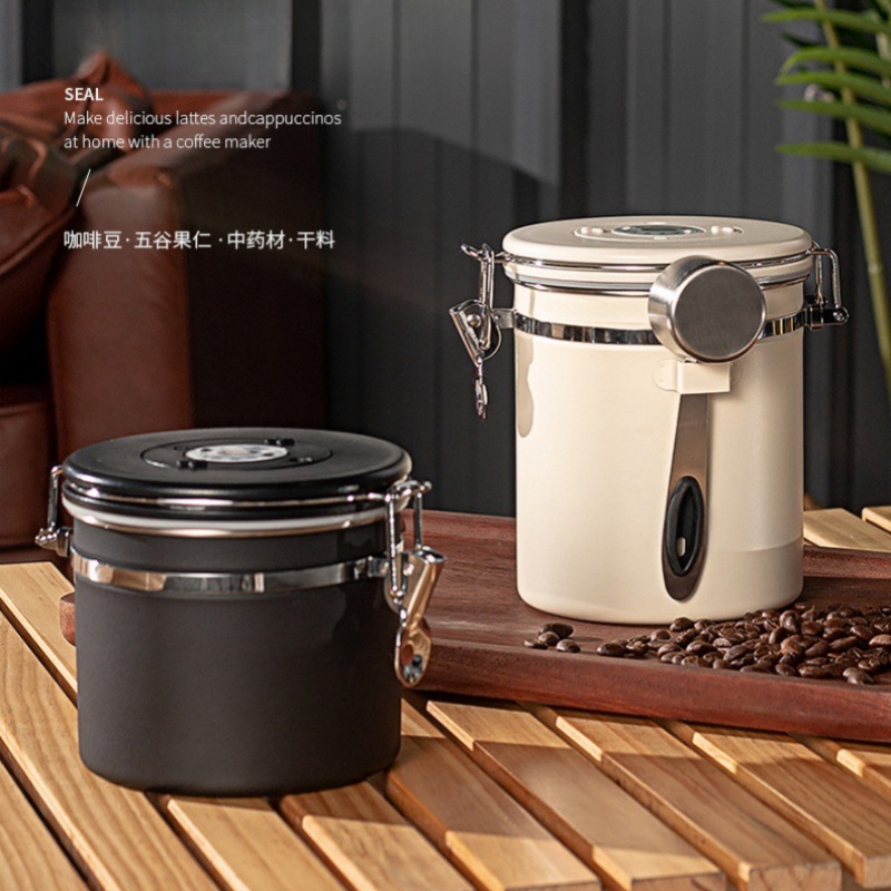 304 stainless steel coffee sealed jar with one-way exhaust valve tea milk powder candy dried fruit milk tea shop storage jar