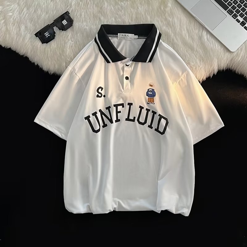 Camisa de polo americano camisa de verano de manga corta para hombre Ropa de moda japonesa de moda retro de alta calle suelta marca de moda superior