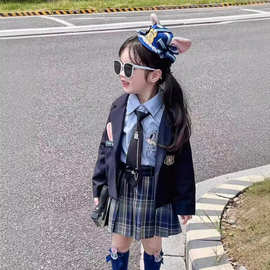 童装女童秋装jk套装2025新款儿童洋气学院风西装三件套卡通时尚