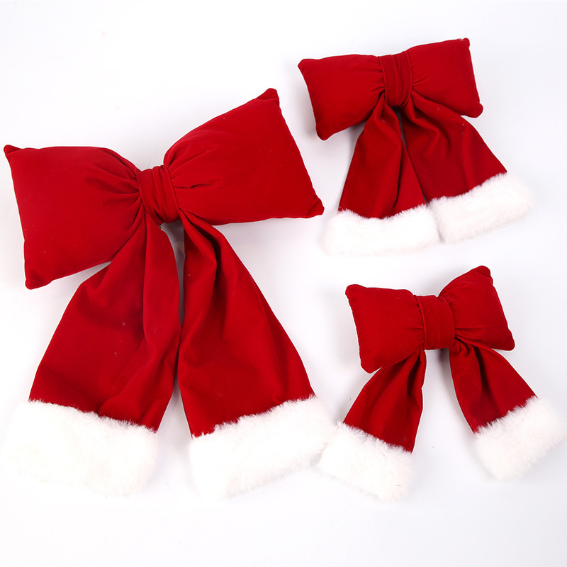 クリスマスレッドベルベットリボンクリスマスツリーガーランド装飾リボンアクセサリー吊り下げ綿充填立体リボン|undefined