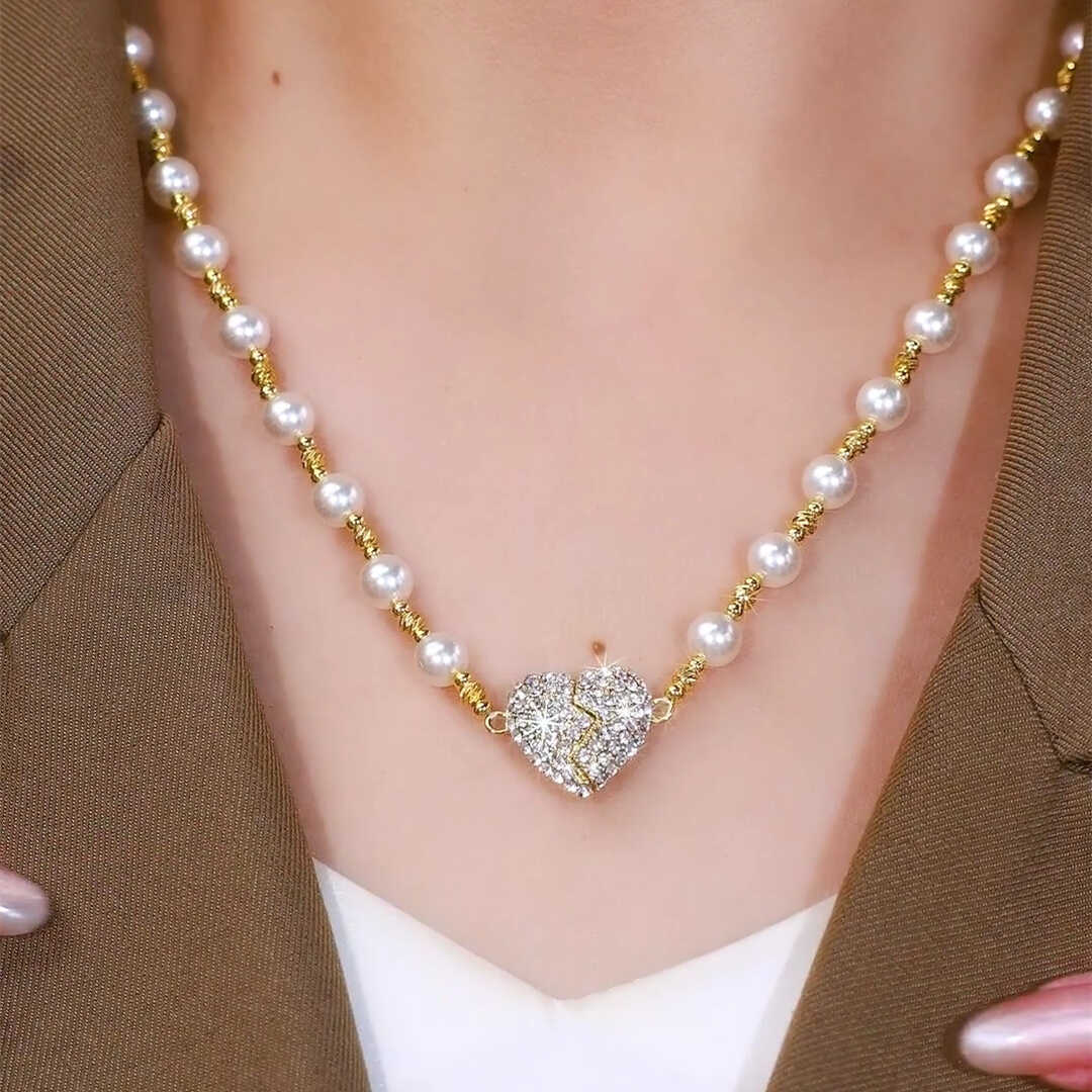 Full Diamond Magnetic Love Pearl Necklace Women's Short Design Sense Summer New Fashionable All-match Body Accessories