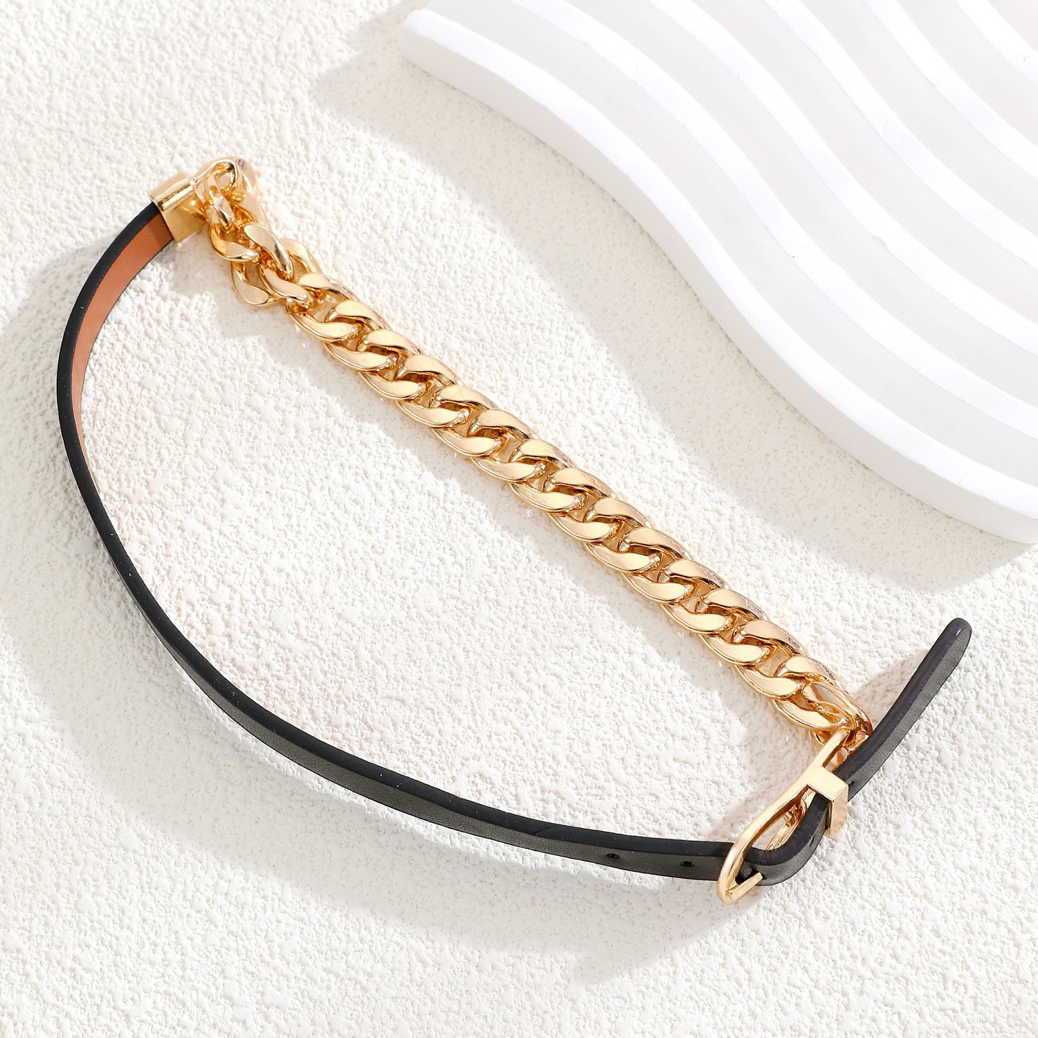 Fashionable leather chain splicing necklace for women's punk hip-hop personality, a two piece adjustable collar_voghion.com