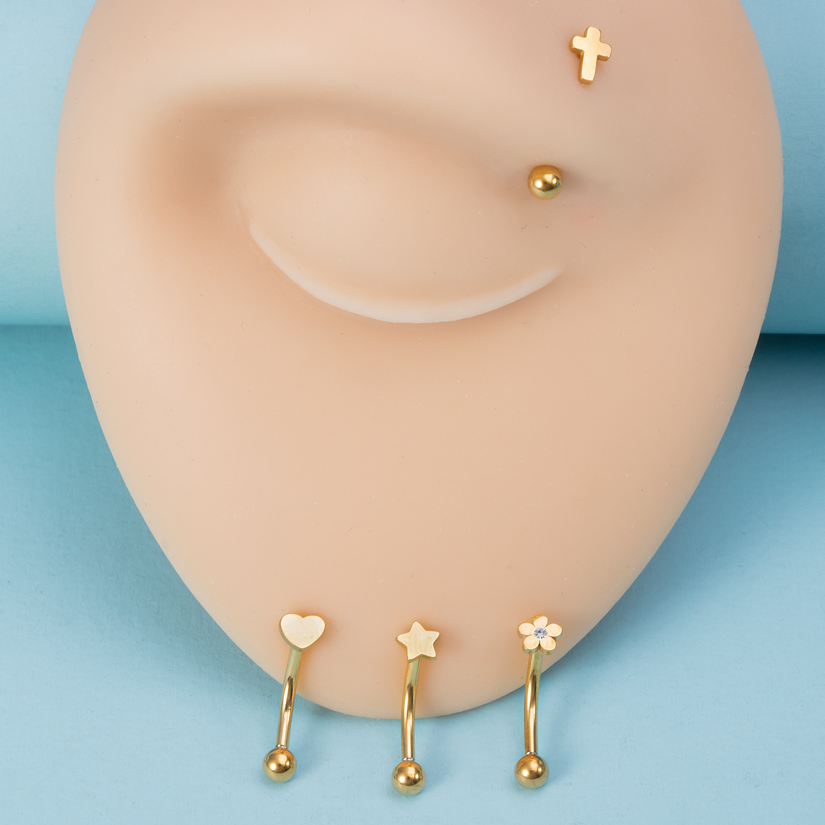 Simple Style Heart Shape Flower Stainless Steel Plating Inlay Artificial Gemstones Eyebrow Nails 1 P