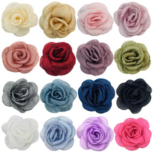 5.5cm Korean Style Kapok Yarn Roasted Edge Yarn Camellia Classic Corsage Shoe Flower Headwear Flower Pet Accessories in stock Batch