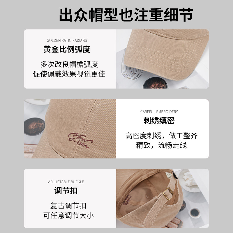 Sombrero de béisbol bordado de letras mujeres retro versátil gorra de boca grande gorra de bisel ancho gorra cara grande cara pequeña gorra de tapa suave