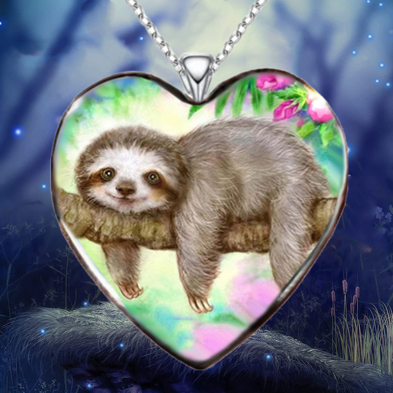 Cross-border temu popular love glass pendant lazy sloth pet necklace…