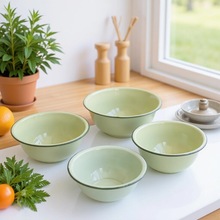 老式搪瓷汤盆加深碗怀旧饭盆搪瓷缸钵加厚汤盆绿色保鲜搅拌汤碗