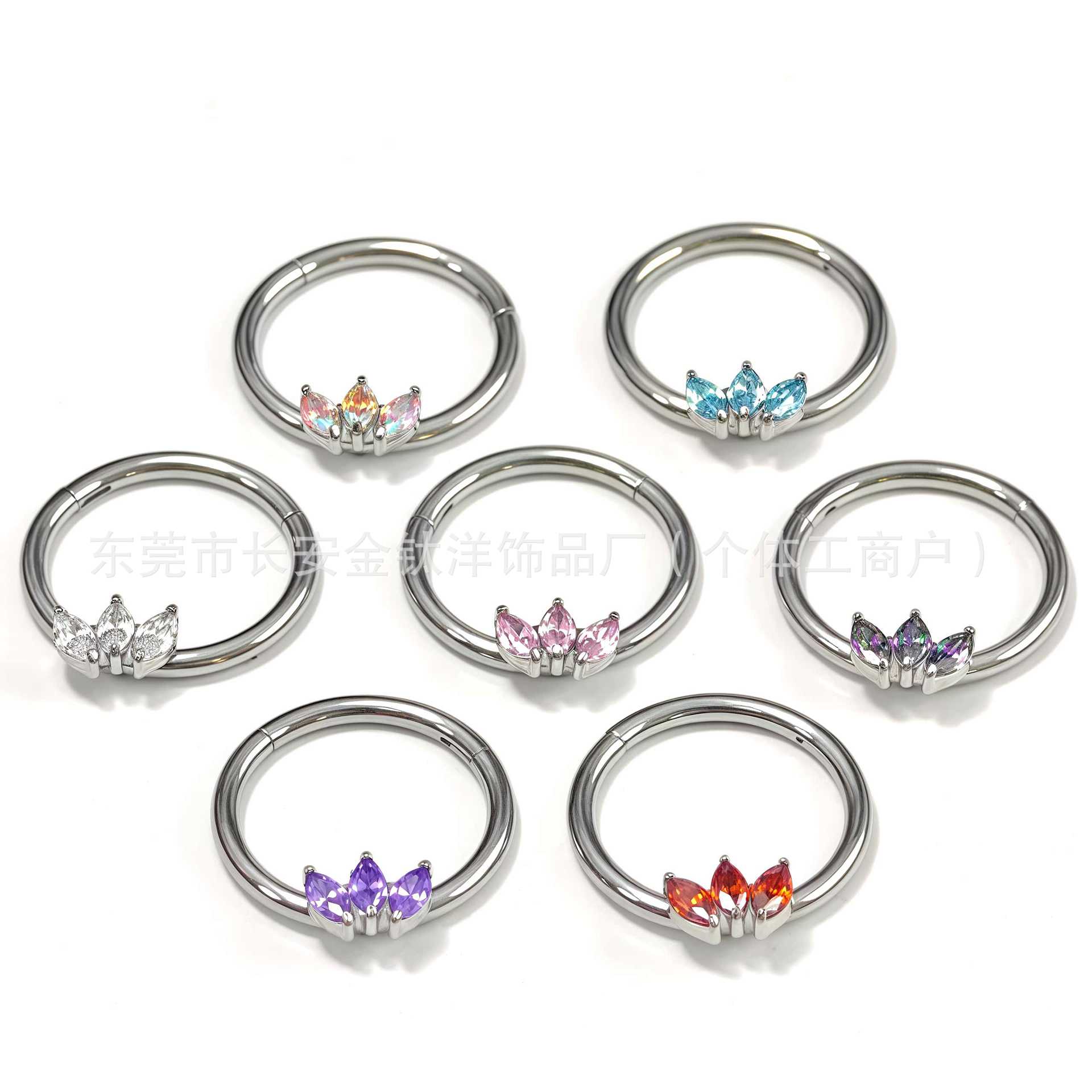 F136 Titanium Three-Leaf Horse Eye Seamless Open Ring Nose Septum Ring Earrings - G23 Titanium Alloy Piercing Jewelry detail image 8