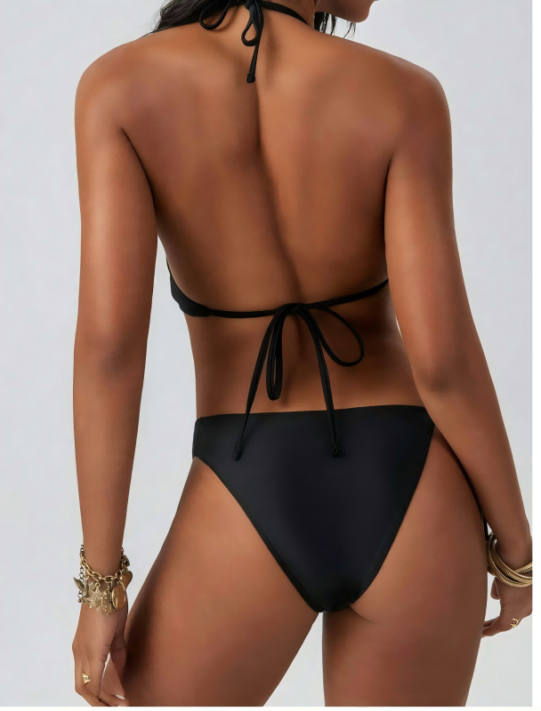 2025 nuevo estilo europeo y americano color sólido hebilla de gota de agua hueca cuerda traje de baño de una pieza bikini comercio exterior transfronterizo