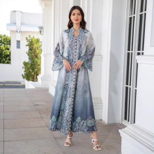 Cross-Border Amazon Hot Selling Middle Eastern Muslim Dress Chiffon Hot Diamond Arabian Saudi Dress Robe