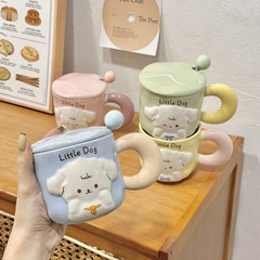小狗馬克杯帶蓋勺可愛高顏值情侶水杯女生家用創意陶瓷杯子伴手禮