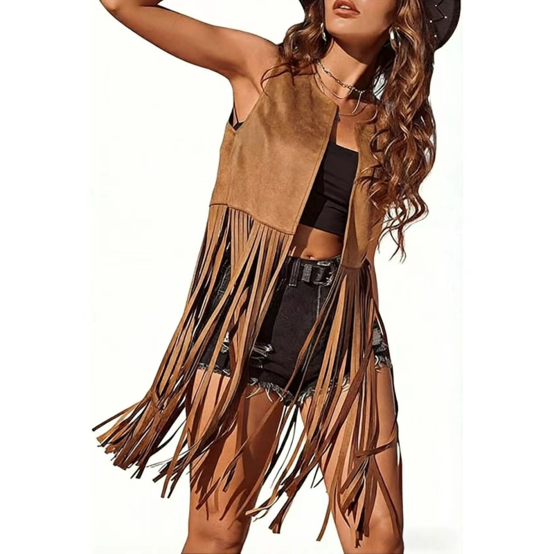 2026 Summer Amazon European and American Style Ethnic Style Cross-Border Foreign Trade Sleeveless Long Tassel Vest Cardigan