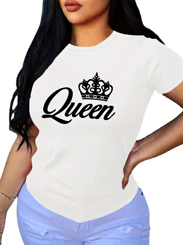 Crown Letter European and American Cross-Border Women's Summer New Arrival Round-Neck Casual Short-Sleeved T-Shirt Women's Top Trendy Fashion