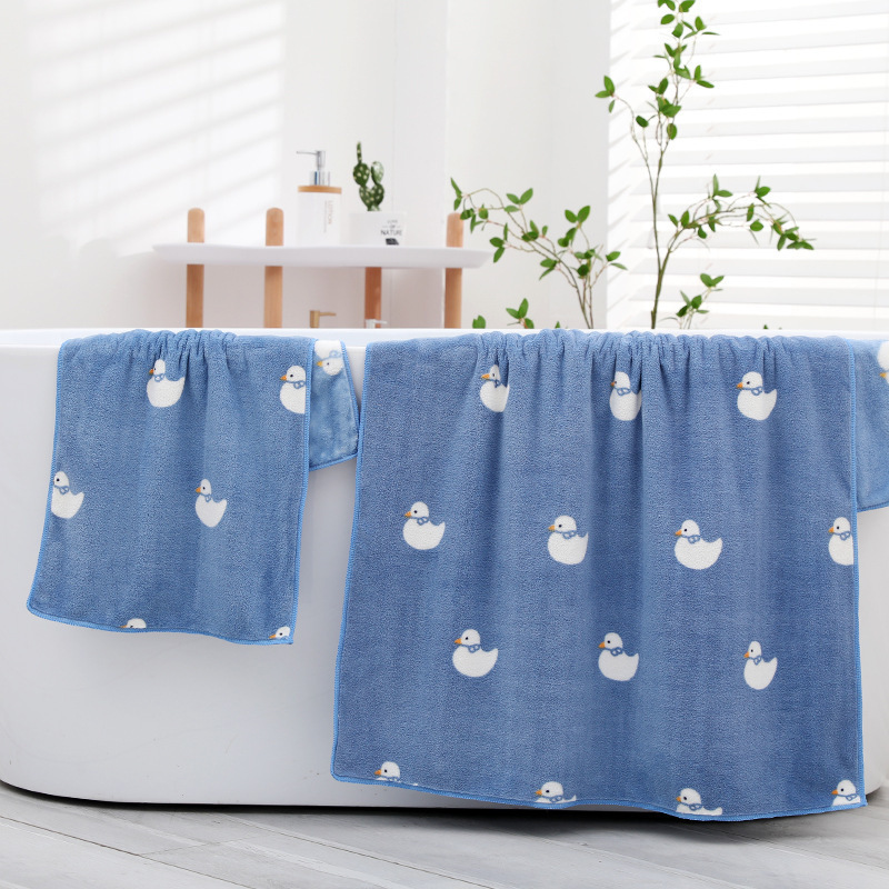 Wf New Cartoon Duck Coral Velvet Thickeneded Soft Absorbent Towel Bathroom Towel Bath Towel Two-Piece Embroider Set Wf New Cartoon Duck Coral Velvet Thickeneded Soft Absorbent Towel Bathroom Towel Bath Towel Two-Piece Embroider Set