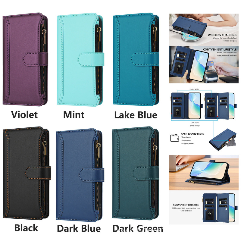 For IPHONE 16PROMAX multi-card zipper bag Apple X diagonal mobile phone protective case 12 flip leather case