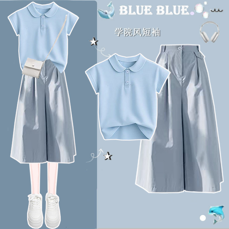 Sweet Suit for Small Women, Summer Top, Polo Shirt, Short-Sleeved T-Shirt + Three-Quarter Wide-Leg Pants and Skirt Two-Piece Set Sweet Suit for Small Women, Summer Top, Polo Shirt, Short-Sleeved T-Shirt + Three-Quarter Wide-Leg Pants and Skirt Two-Piece Set