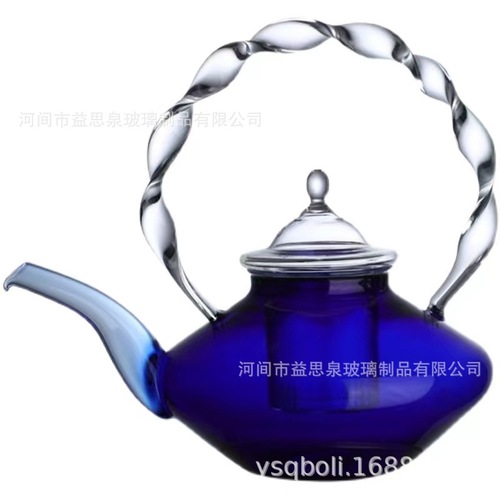 Fireside teapot glass pink butterfly button lid flower pot handle thickened heat-resistant office teapot