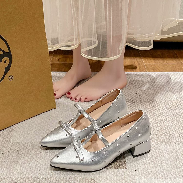 Женские туфли Мэри Джейн из атласа, французский стиль, на высоком толстом каблуке, с заострённым носком, нескользящие, весна-лето 2025, новые.