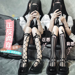Black lace ribbon knee-high socks for women, summer thin crew socks, JK calf socks with bow, Lolita stockings