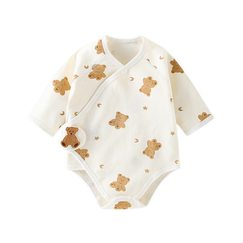 Baby bag, spring and autumn baby triangle harem, pure cotton, newborn long-sleeved printed jumpsuit, boneless crawling suit