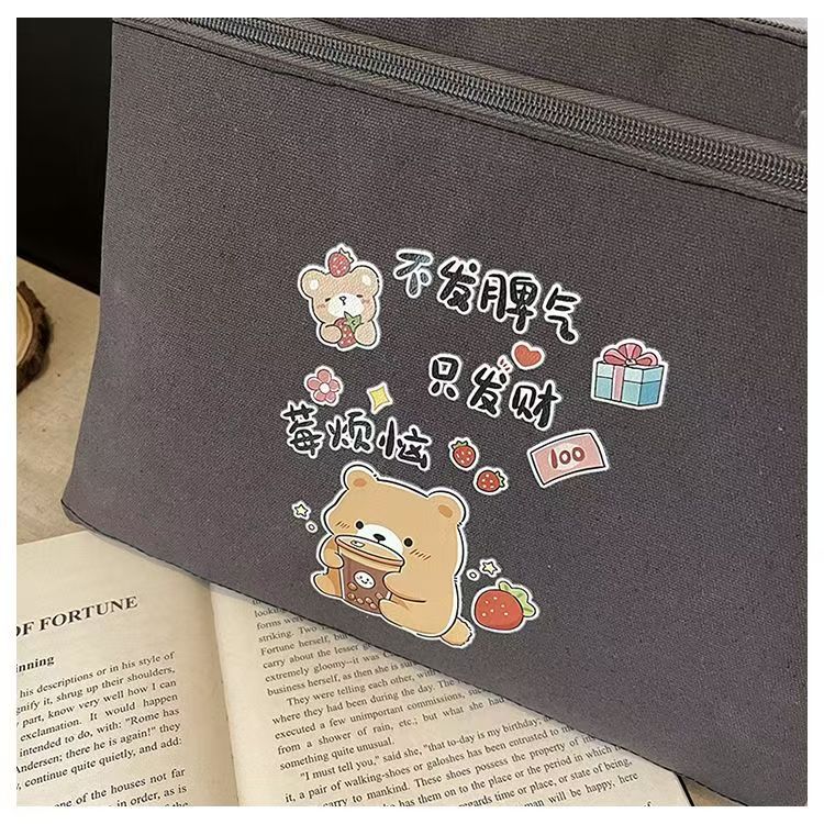 Bolsa de archivo portátil con cremallera de lona de gran capacidad A4, información de la bolsa de matrícula, bolsa para libros, multicapa y doble capa para estudiantes