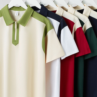 Summer New Half Zip Contrast Lar Polo Shirt T-shirt Fashion Brand College Style Loose Casual Men's and Women's Short Sleeves
