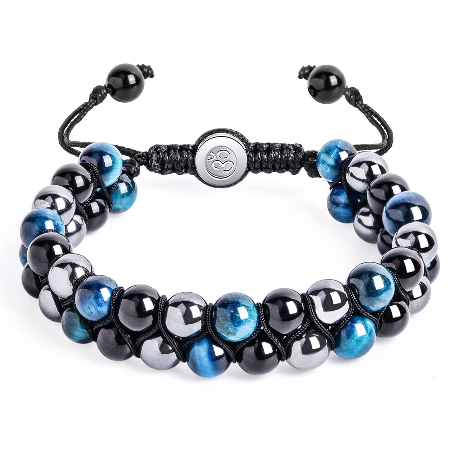 Venta caliente transfronteriza europea y americana natural Ojo de Tigre ágata pulsera hombres tejido ajustable negro imán yoga pulsera de cuentas image 12