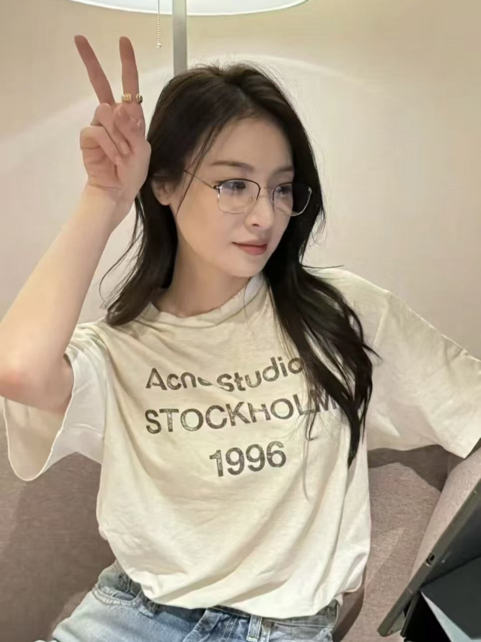 In-Stock Real Photos of the 26 Spring/Summer New Vintage Letter Ac1996 Distressed T-Shirt Short-Sleeve Unisex Couple Style Loose Top