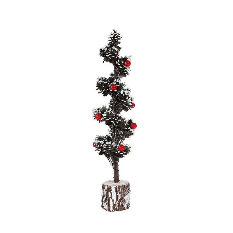 40CM imitación de plástico árbol de Navidad verde con nieve pequeña decoración de escritorio piña de madera decoración de maceta