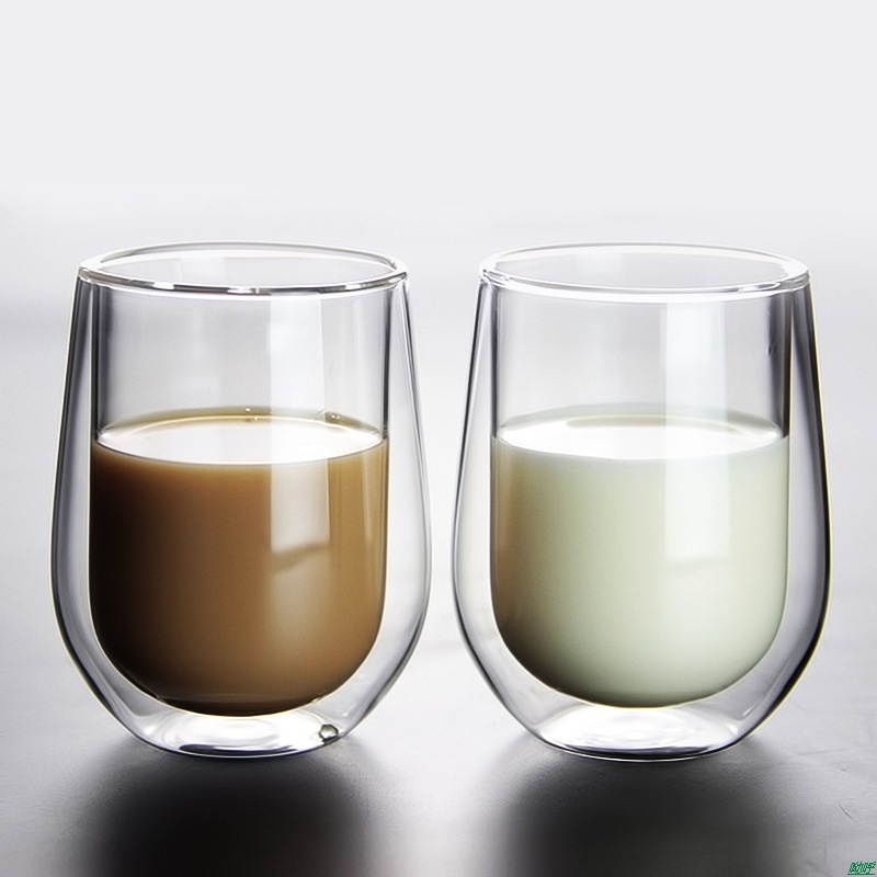 Taza de jugo de vidrio borosilicato taza de café de leche de bebida de oficina de vidrio de doble capa con aislamiento doméstico