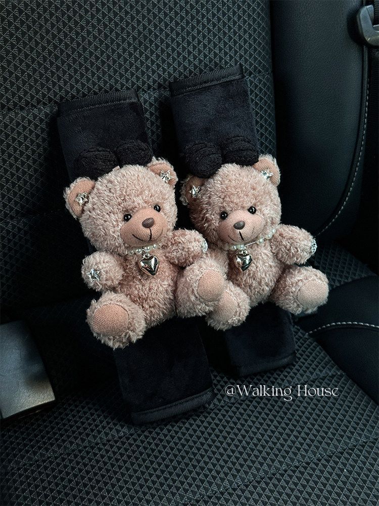 Car Seatbelt Decorative Shoulder Pads, Cute and High-End, Maillard Bear Plush Car Interior Decoration Gift