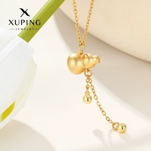 旭平 铜合金镀24k金色新款新中式风仿黄金色轻奢葫芦流苏项链批发