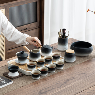 Black pottery kung fu tea set suit household tea making kung fu tea set light luxury high-end modern gift box business gift gift