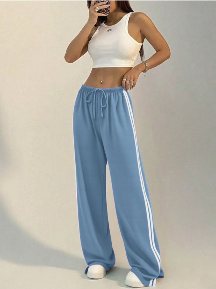 High-waisted Wide-leg Lounge Pants With Side Stripe Detail_voghion.com