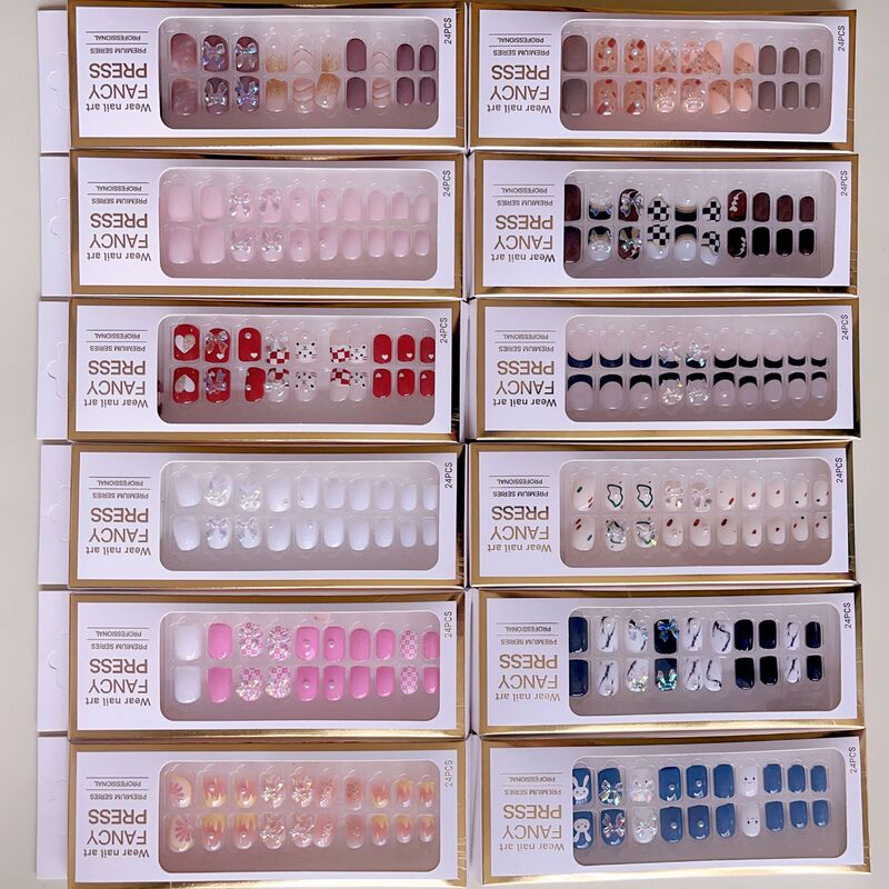 Foreign Trade Middle Eastern Manicure Nails 24 Pieces Small Round Nails Manicure Set Finished Wearable Nails 2 Yuan Store Supply Wholesale