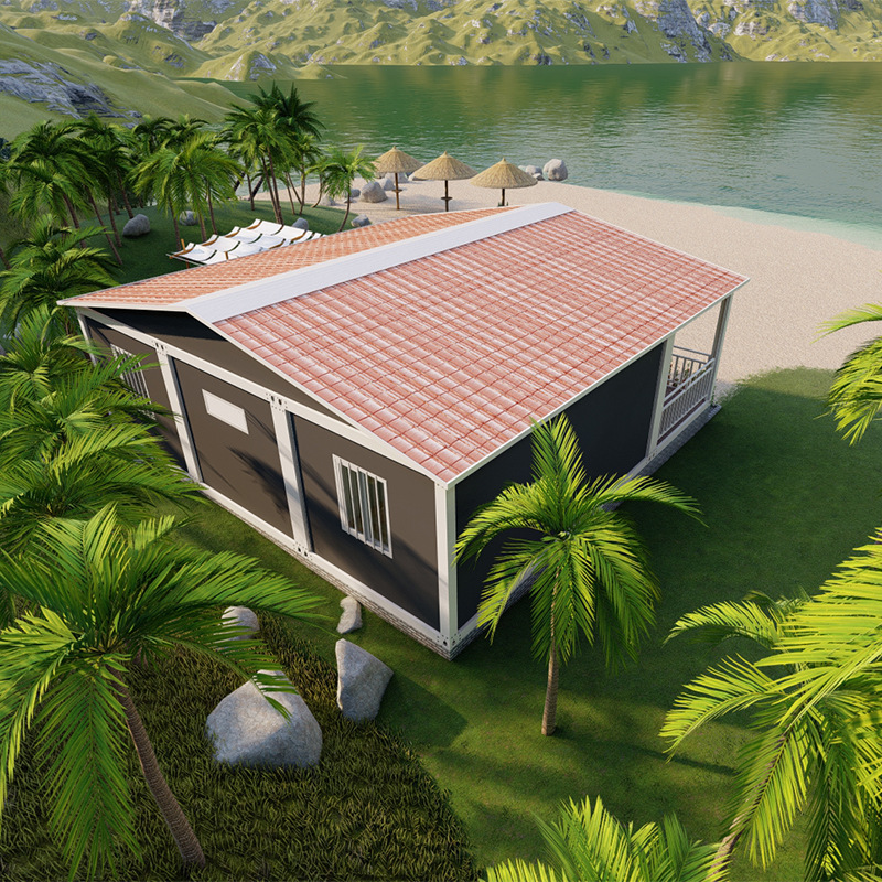 Casa de paneles de contenedores agudo con decoración de pared cortina de vidrio Casa de contenedores Casa móvil Oficina Residencial Temporal