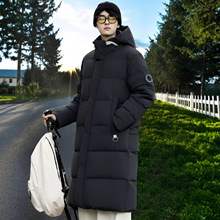 直播代发新款羽绒服男中长款加厚保暖白鸭绒连帽外套情侣装冬外套