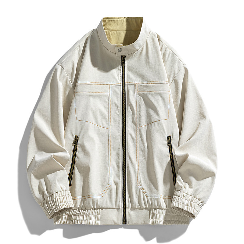 Spring and Summer L-9XL Thin Jacket for Teenagers Men's Vertical Collar Solid Color Pocket plus size Loose Jacket Top for Men