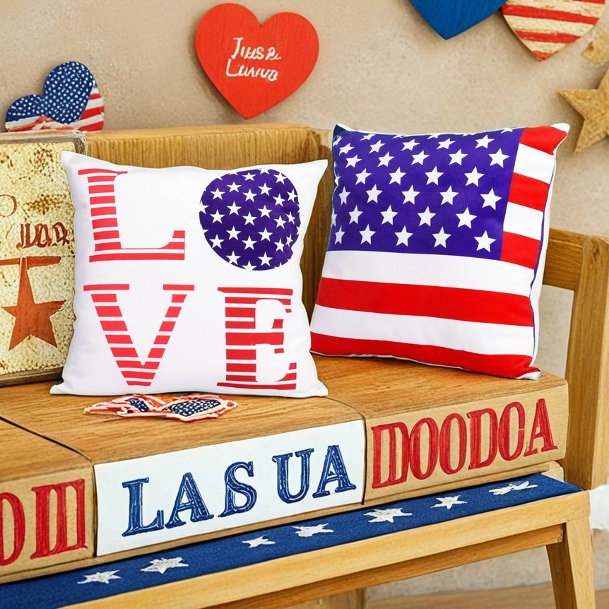 Nuevo producto transfronterizo American Independence Day Almohada para el hogar Cojín Cojín Almohada de bandera estadounidense Almohada con núcleo
