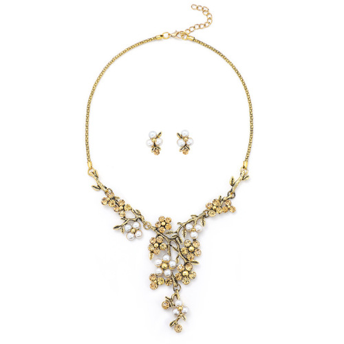  new branch shape pearl European and American literary retro necklace ethnic style jewelry set clavicle chain
