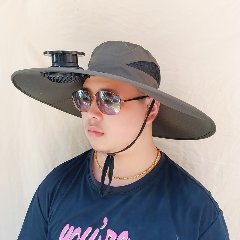 ソーラーファン付き帽子、一体型釣り帽子、男性用アウトドア登山帽子、ファン付き帽子、600mAh、スチールリング付き|undefined