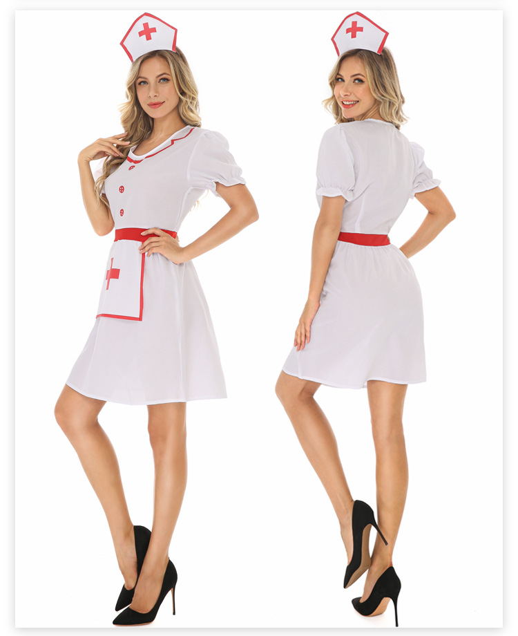 Halloween Cosplay Nurse Red Cross Short-sleeved White Dress Wholesale Nihaojewelry display picture 5