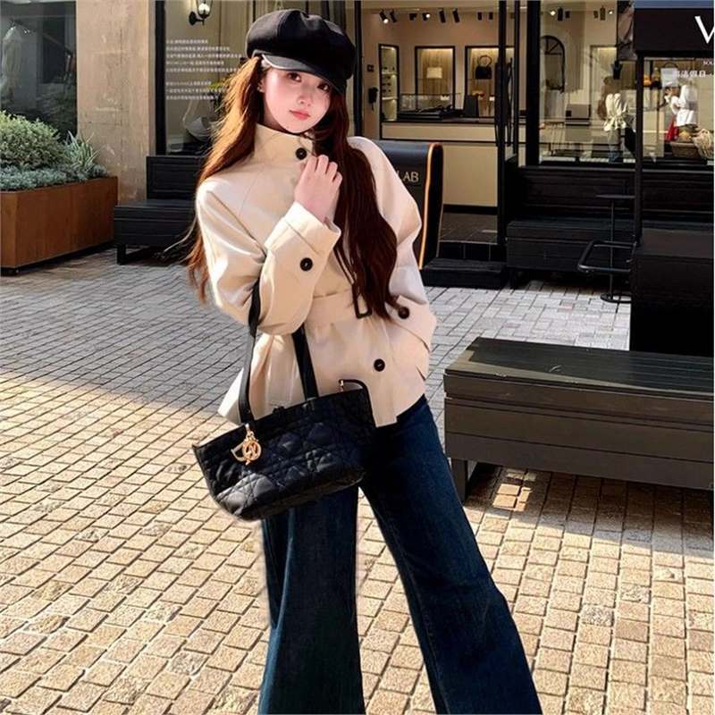 早秋韩系短款风衣外套女2025新款英伦风时尚潮流立领收腰外套女冬|undefined