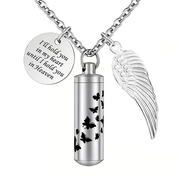 Hot sale stainless steel small cylinder I Still need you close to me urn necklace pendant