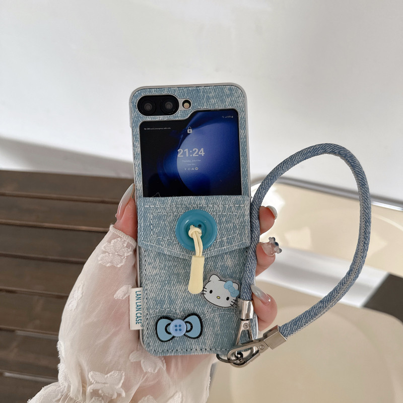 日本と韓国のデニムカードホルダー Samsung ZFLIP7/3 スタックスクリーン携帯電話ケース ZFlip6 カード 3 ポータブル 4 シェルに適しています|undefined