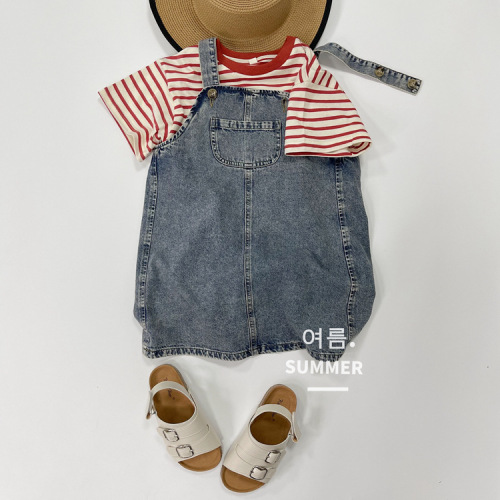 Cool and breathable striped Korean style children's short-sleeved T-shirt summer new style for boys and girls knitted casual striped T-shirt cotton