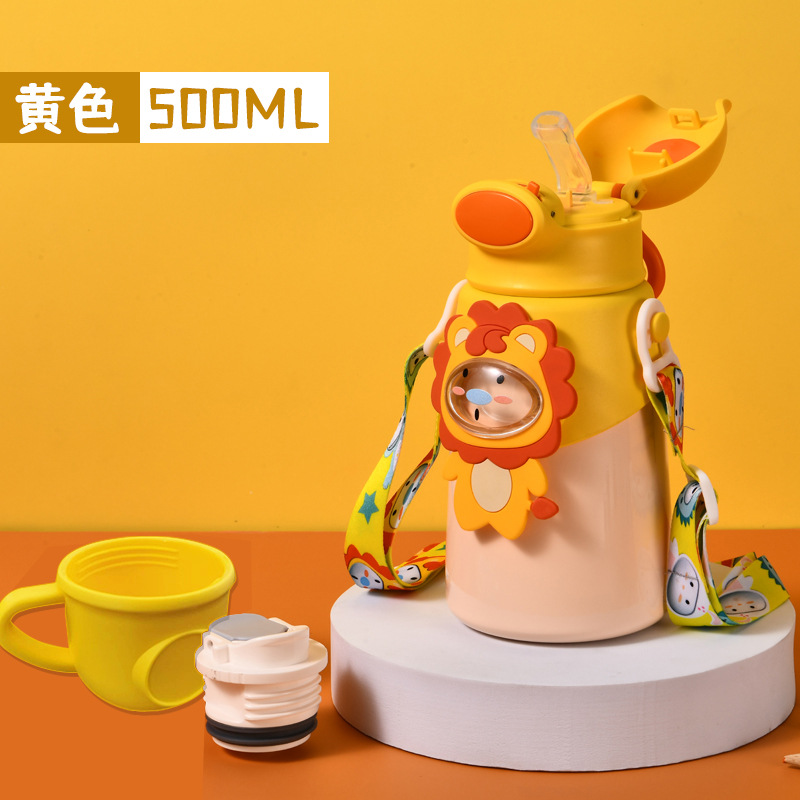 Taza de agua aislada para niños 316 acero inoxidable de calidad alimentaria gran vientre taza de paja nueva correa bebé escuela hervidor