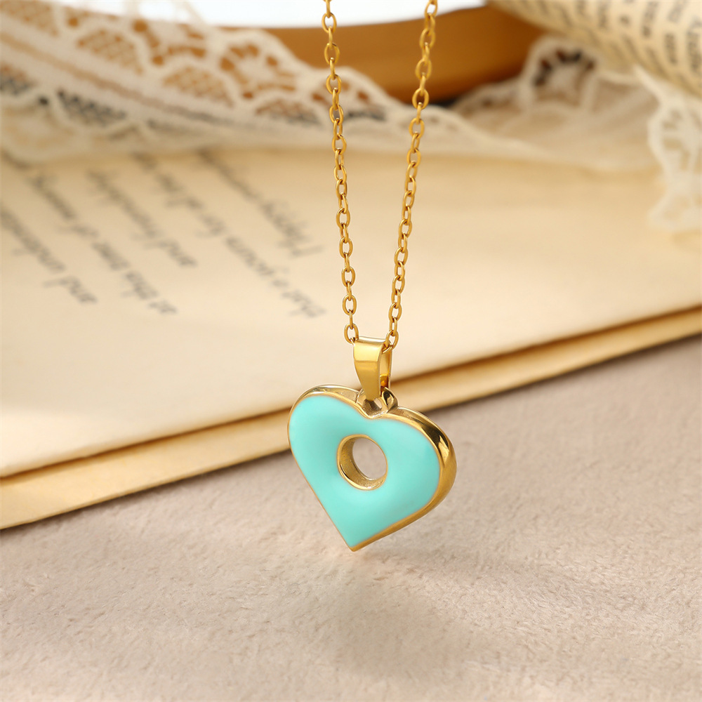 11g Weight 18K Gold Plated Plating Material 304 Stainless Steel Pendant Material Pendant Necklace Classification 304 Stainless Steel Chain Material 1 Piece Quantity Holiday, Daily Occasion 304 Stainless Steel Material Heart Shape Pattern Women's Gender Enamel, Hollow Out Design Casual, Simple Style Style Wholesale Jewelry Casual Simple Style Heart Shape 304 Stainless Steel 18K Gold Plated Enamel Hollow Out Pendant Necklace 11