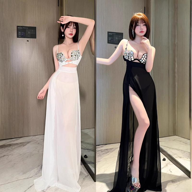 Sexy t Stage Catwalk Long Dress, Deep V Leaky Breasts, Leaky Back, Nightclub Work Clothes, Hot Diamond Push-Up Cup Dress Sexy t Stage Catwalk Long Dress, Deep V Leaky Breasts, Leaky Back, Nightclub Work Clothes, Hot Diamond Push-Up Cup Dress